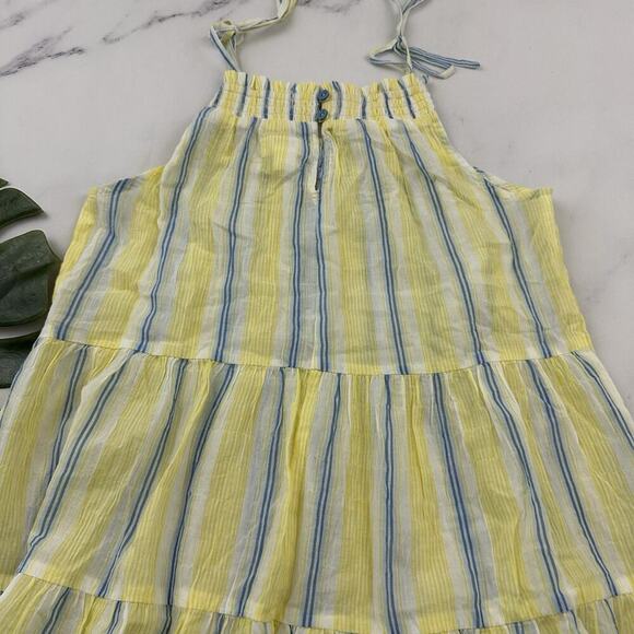 Maeve Anthropologie Gauzy Tiered Tunic Top Size XS Yellow Blue Stripe Light - Picture 9 of 10